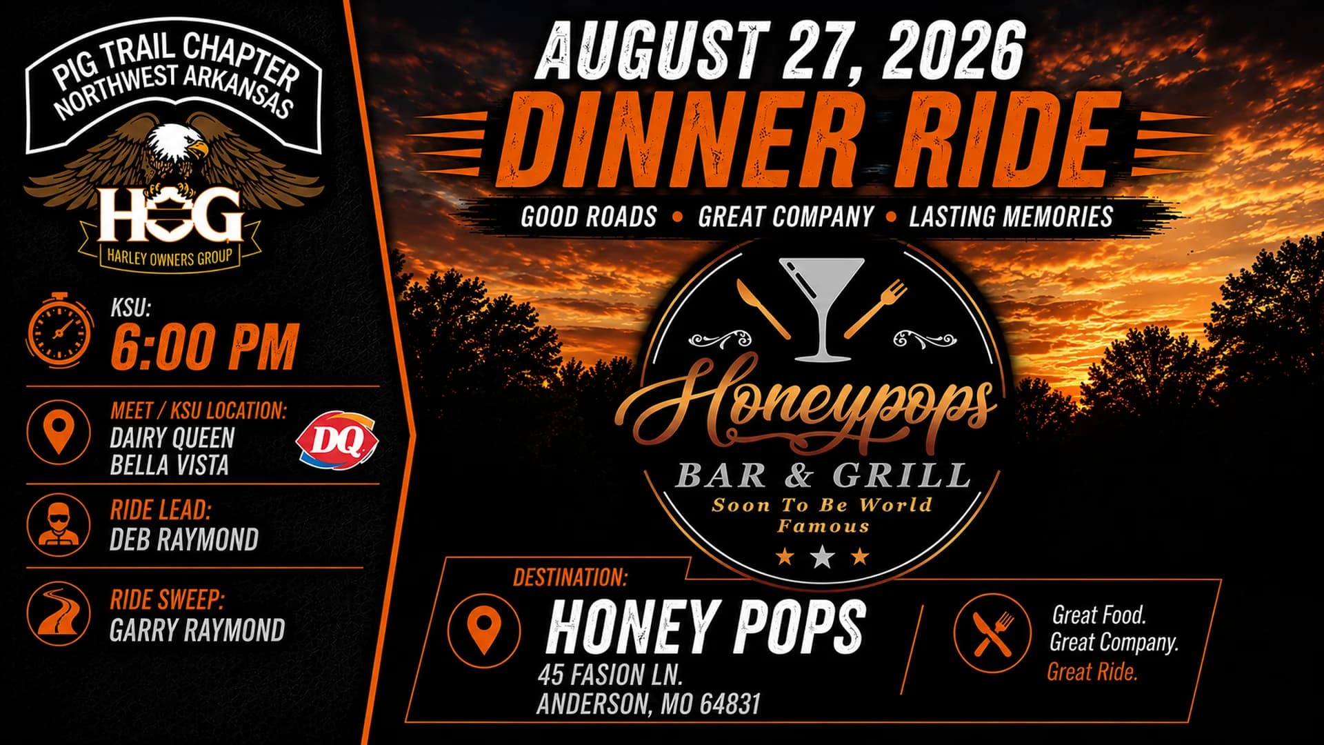 Dinner Ride August 2026 
